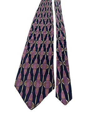 Mens Peter Thomas Purple Navy Geo Design Silk Necktie Tie